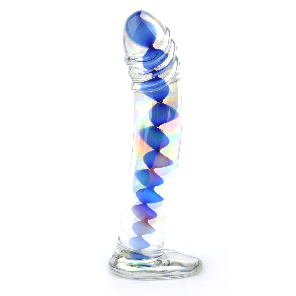 Glass Dildo With Blue Wavy Design